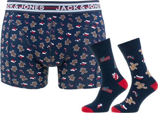 Jack & Jones giftbox 3P boxers & sokken gingerman blauw - L