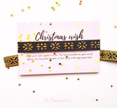 Wens armbandje kerst ''flowers black & gold'' kerstwens - kerstgeschenk - geluk - geluksbrenger - wish-bracelet - handgemaakt