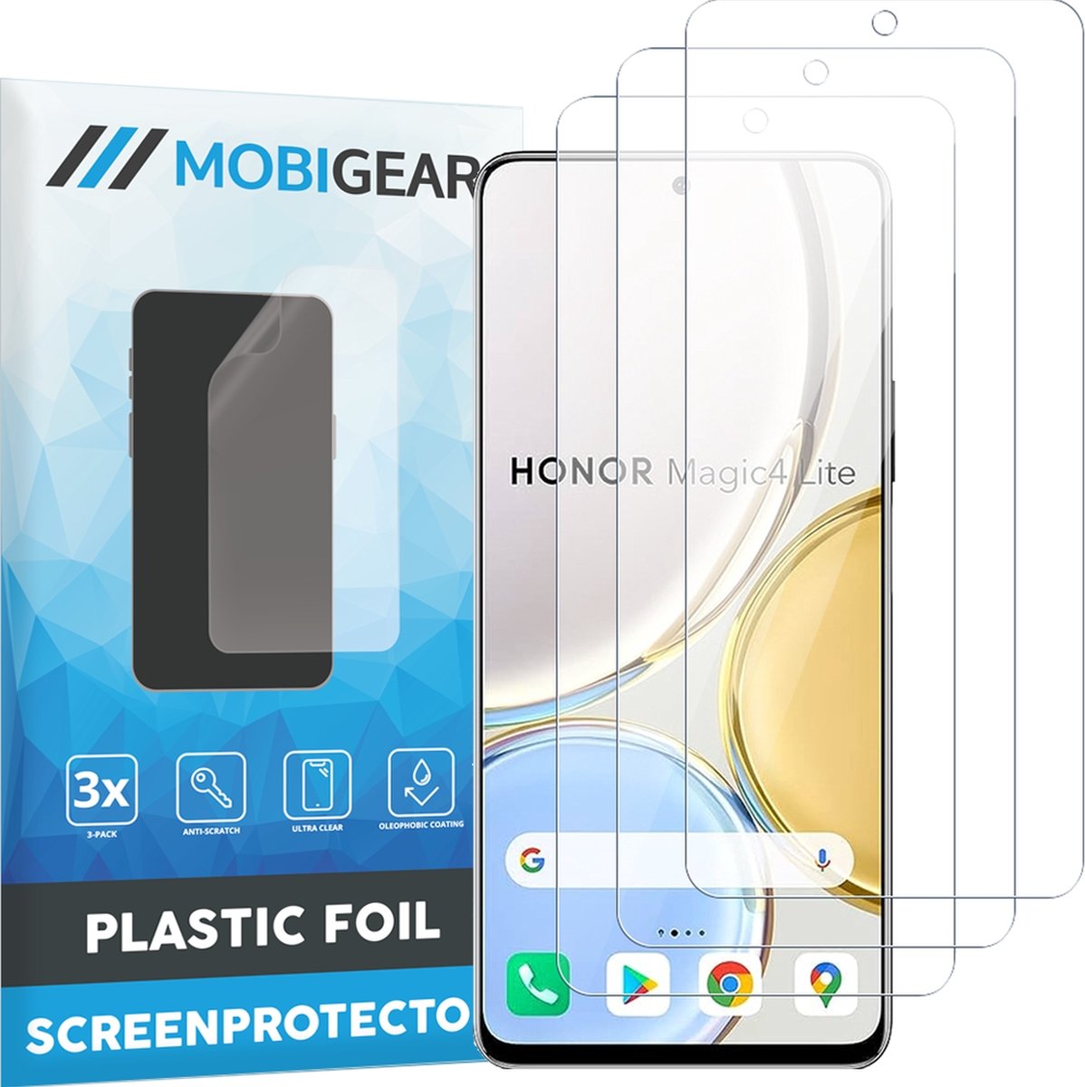 Mobigear Screenprotector geschikt voor HONOR Magic 4 Lite | Mobigear Screenprotector Folie - Case Friendly (3-Pack)