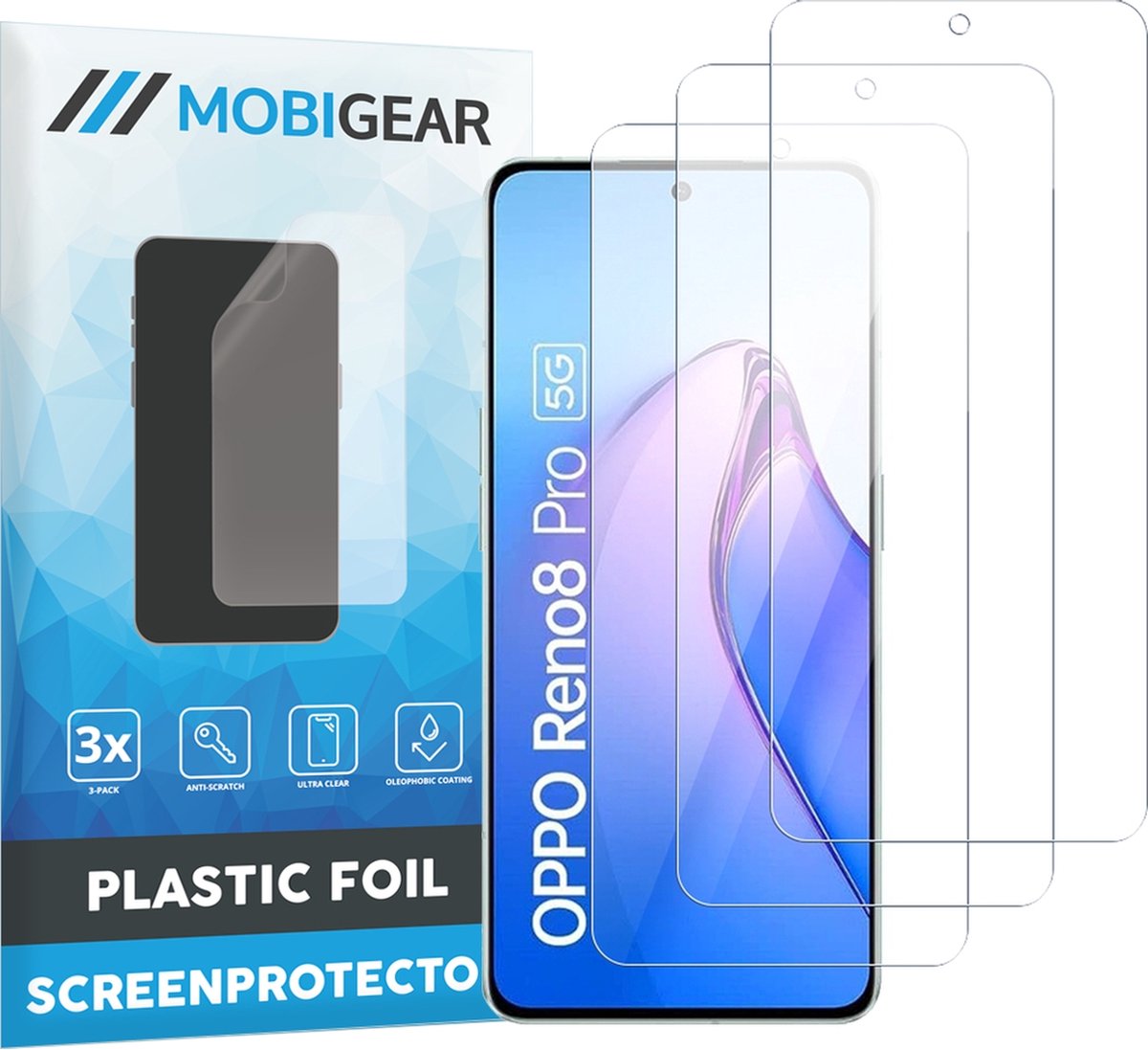 Mobigear Screenprotector geschikt voor OPPO Reno 8 Pro | Mobigear Screenprotector Folie - Case Friendly (3-Pack)