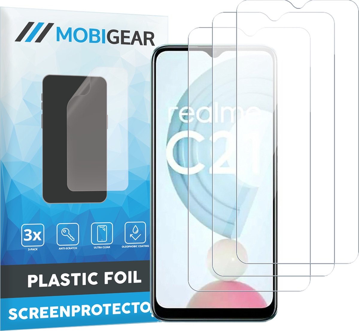 Mobigear Screenprotector geschikt voor Realme C21 | Mobigear Screenprotector Folie - Case Friendly (3-Pack)