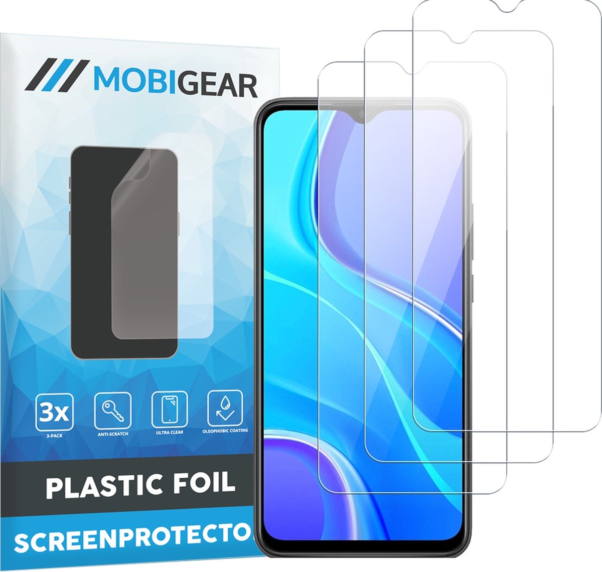 Mobigear Screenprotector geschikt voor Xiaomi Redmi 9A | Mobigear Screenprotector Folie - Case Friendly (3-Pack)