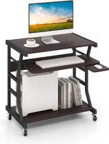 Computertafel met wieltjes, mobiel bureau met uittrekbare toetsenbordlade, muisplank en onderste legplank, pc-tafel, laptoptafel voor kleine ruimtes, donkerbruin
