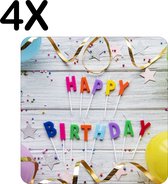 BWK Stevige Placemat - Happy Birthday met Slingers en Balonnen - Set van 4 Placemats - 40x40 cm - 1 mm dik Polystyreen - Afneembaar