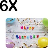 BWK Stevige Placemat - Happy Birthday met Slingers en Balonnen - Set van 6 Placemats - 40x30 cm - 1 mm dik Polystyreen - Afneembaar