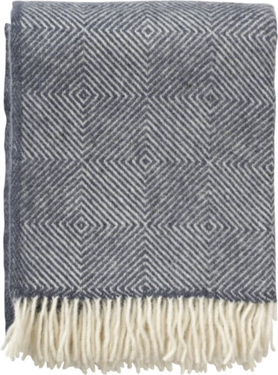 Klippan Yllefabrik Klippan 100% wollen plaid - Gooseye smokey blue - receycled wool- 130-200cm blauw