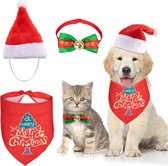 Costume de noël pour chat et chien, 3 pièces, avec Bandana pour animaux de compagnie, chapeau de père noël, collier avec nœud papillon, ensemble d'accessoires pour chiens et chats