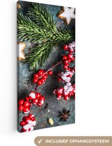 Toile Peinture Noël - Rustique - Branches - Anis Etoilé - Baie - Rouge - 40x80 cm - Décoration murale