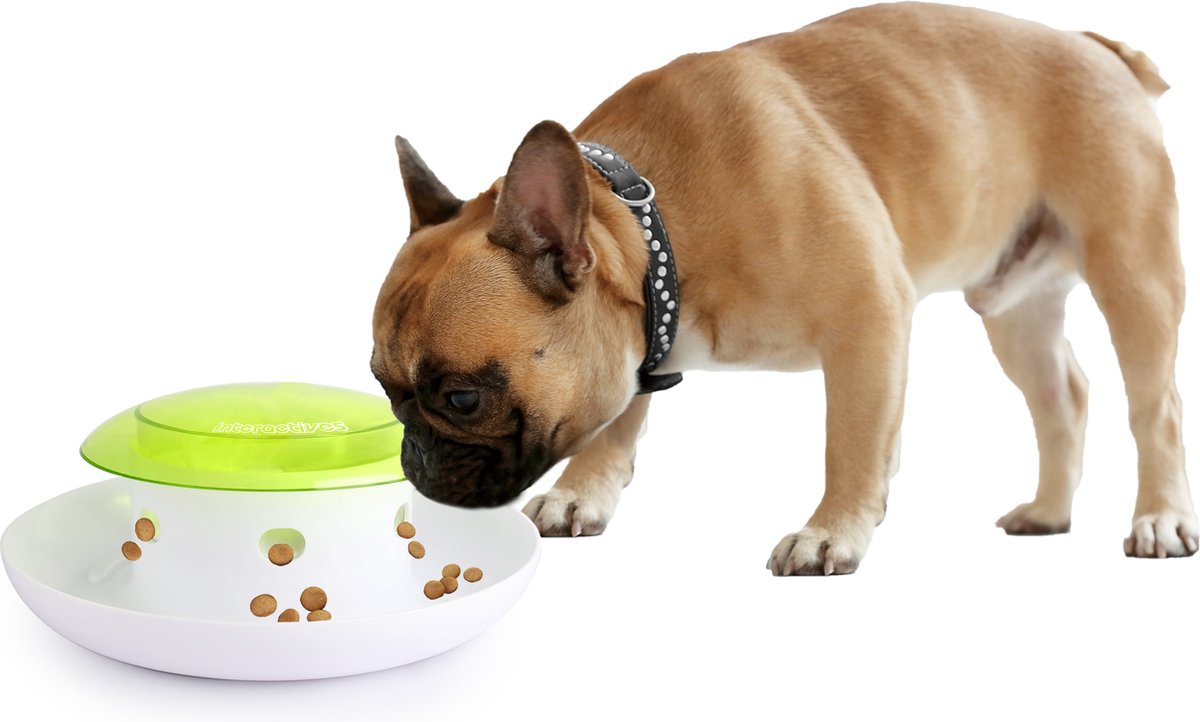 AFP Interactives Push 4 meal Dispenser - Voerbak Hond - Voertoren - Intelligentie Speelgoed voor Honden - Interactieve Voerbak - Wit/Groen