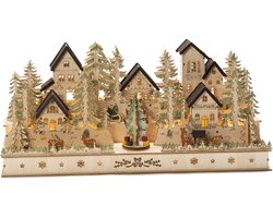 Konstsmide - Houten kerstdorp - verlicht kerstdorp - bosrijk omgeving met herten bomen en huizen