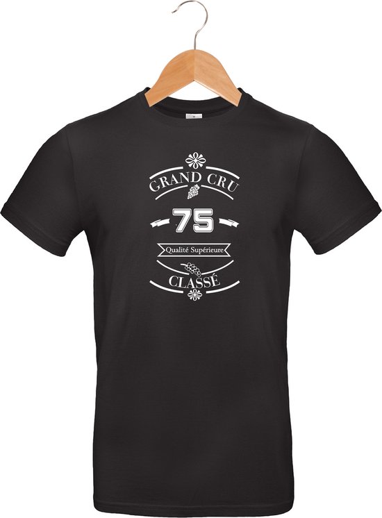 T-shirt - Grand Cru Classé - 75 - Qualité Supérieure - 100% katoen - verjaardag en feest - cadeau - unisex - zwart - maat M