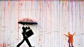 Banksy Rainbow Rain- Kristal Helder Galerie kwaliteit Plexiglas 5mm. - Blind Aluminium Ophang-frame - Luxe wanddecoratie - Fotokunst - professioneel verpakt en gratis bezorgd