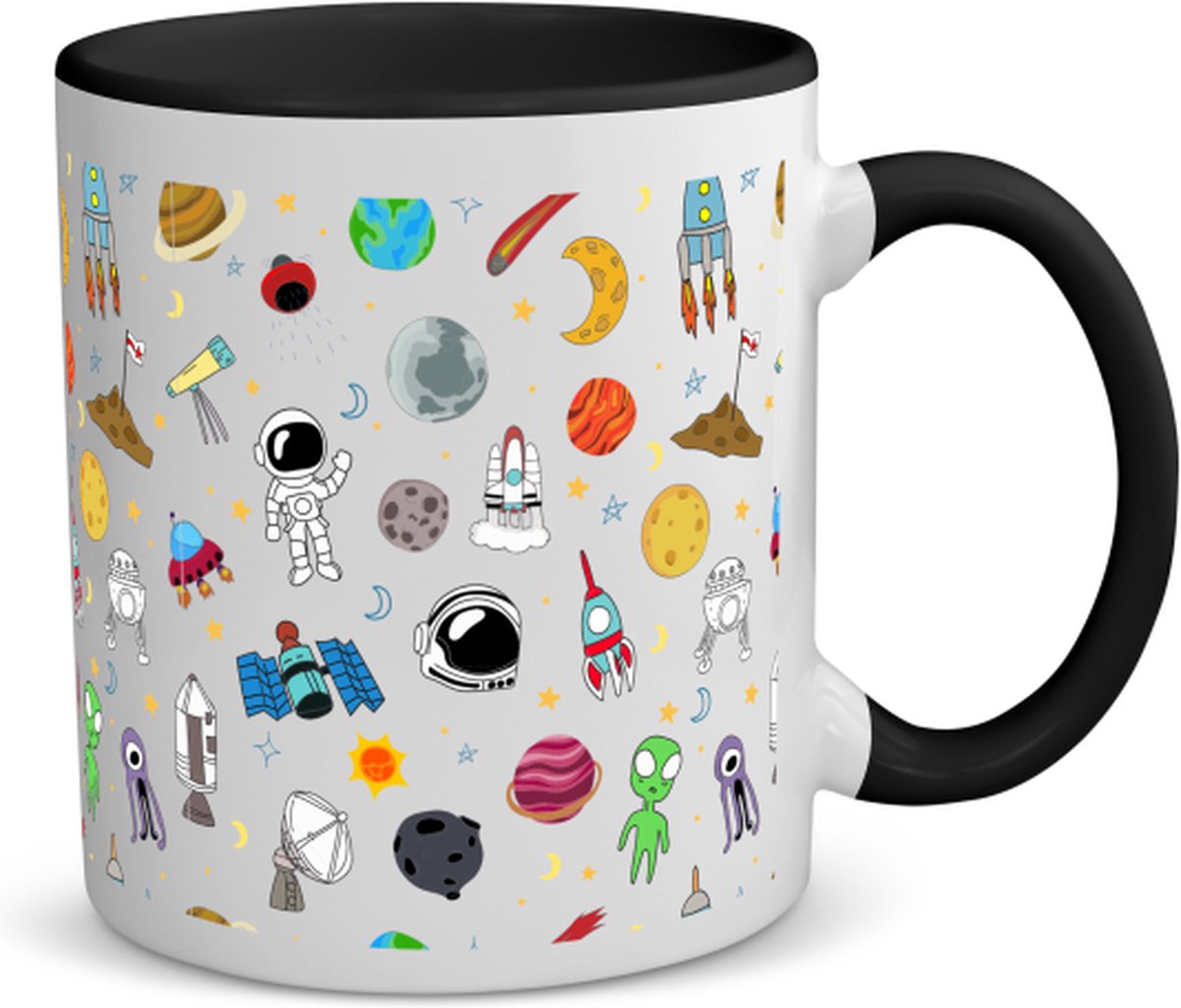 Akyol - ruimte koffiemok - theemok - zwart - Ruimte - astronaut - ruimteschip - 350 ML inhoud