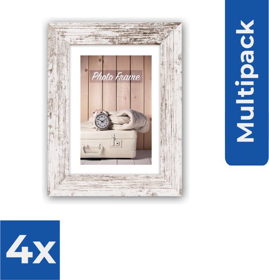 ZEP - Cadre photo en bois blanc/marron Nelson 6 pour photo format 10x15 - V21466 - Cadre photo - Pack économique 4 pièces