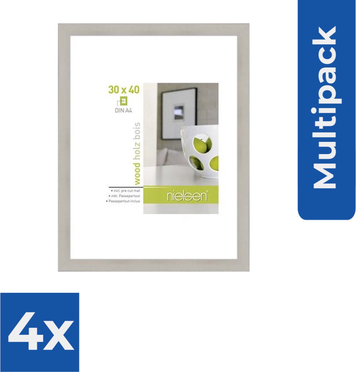 Nielsen Apollo zilver 30x40 hout 8988020 - Fotolijst - Voordeelverpakking 4 stuks