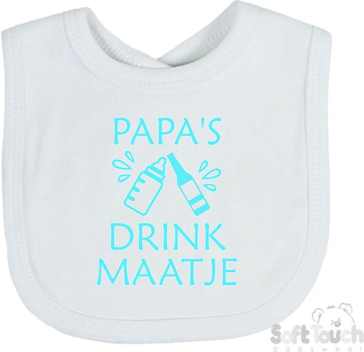 Goedkoopste Soft Touch Slabber Slabbetje Slab Papa's drink maatje Vaderdag Unisex Katoen Wit/aquablauw Maat 33x22 Cm