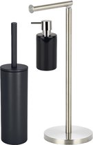 Spirella Badkamer accessoires set - WC-borstel/zeeppompje/rollenhouder - metaal/porselein - zwart - Luxe uitstraling