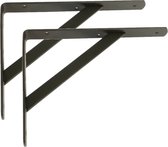 AMIG Plankdrager/planksteun van metaal - 2x - gelakt zwart - H250 x B200 mm - boekenplank steunen - tot 320 kg