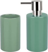 Spirella Badkamer accessoires set - zeeppompje/beker - porselein - groen - Luxe uitstraling