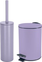 Spirella Set d'accessoires salle de bain/WC - brosse WC et poubelle à pédale 3L - métal - violet lilas