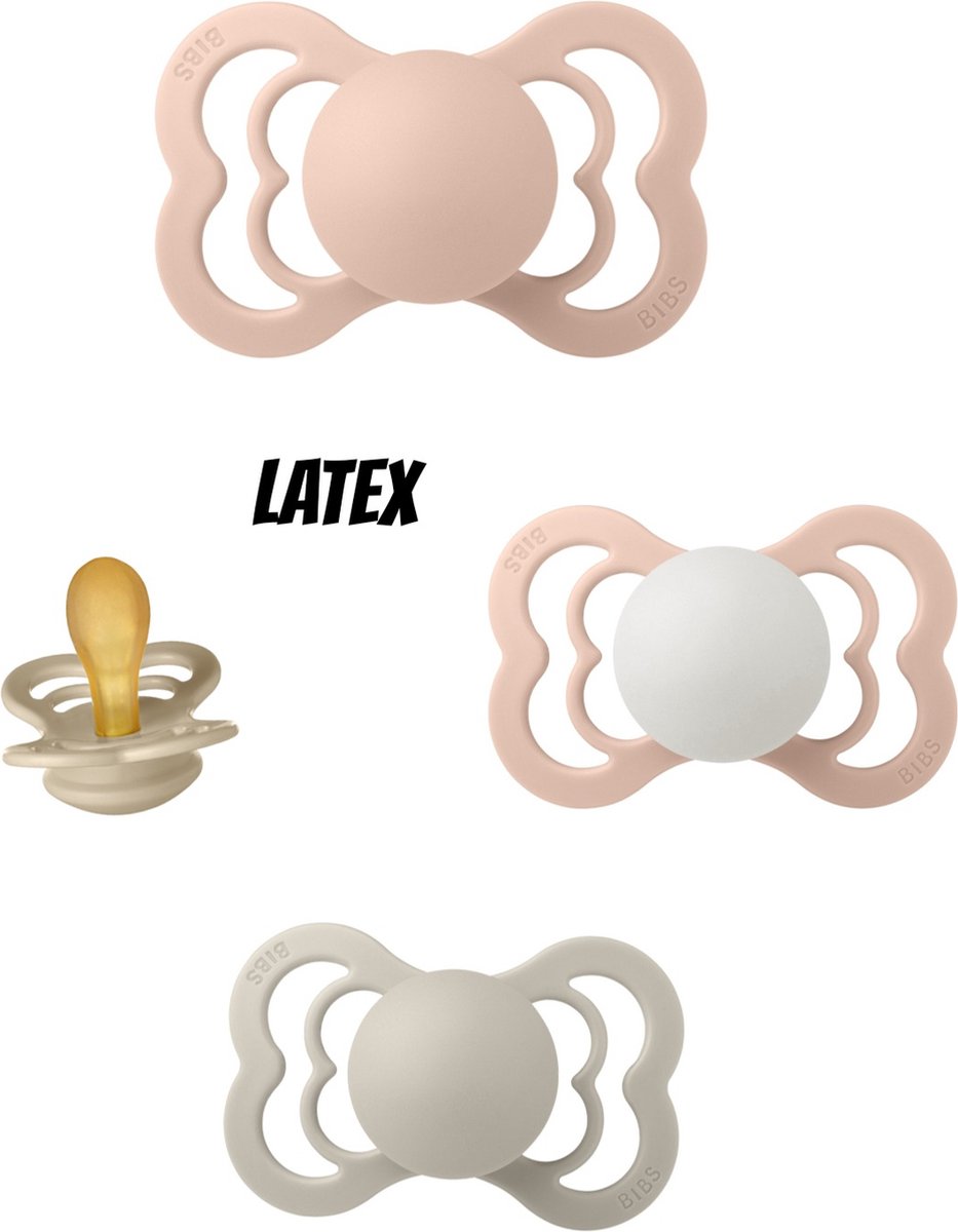 Goedkoopste Bibs Supreme Latex fopspeen 0-6 maand 4 stuks Vanilla,Sand,Blush en Blush Glow maat 1