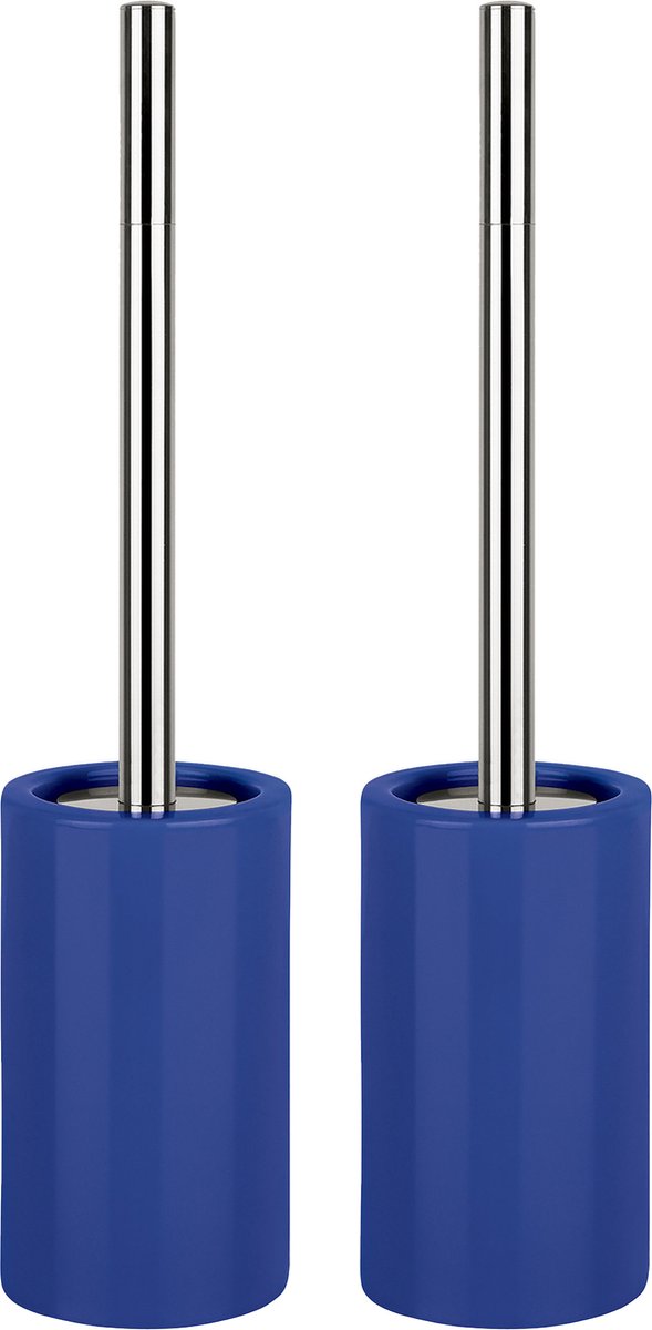 Spirella Luxe Toiletborstel in houder Sienna - 2x - blauw glans - porselein - 42 x 10 cm - met binnenbak