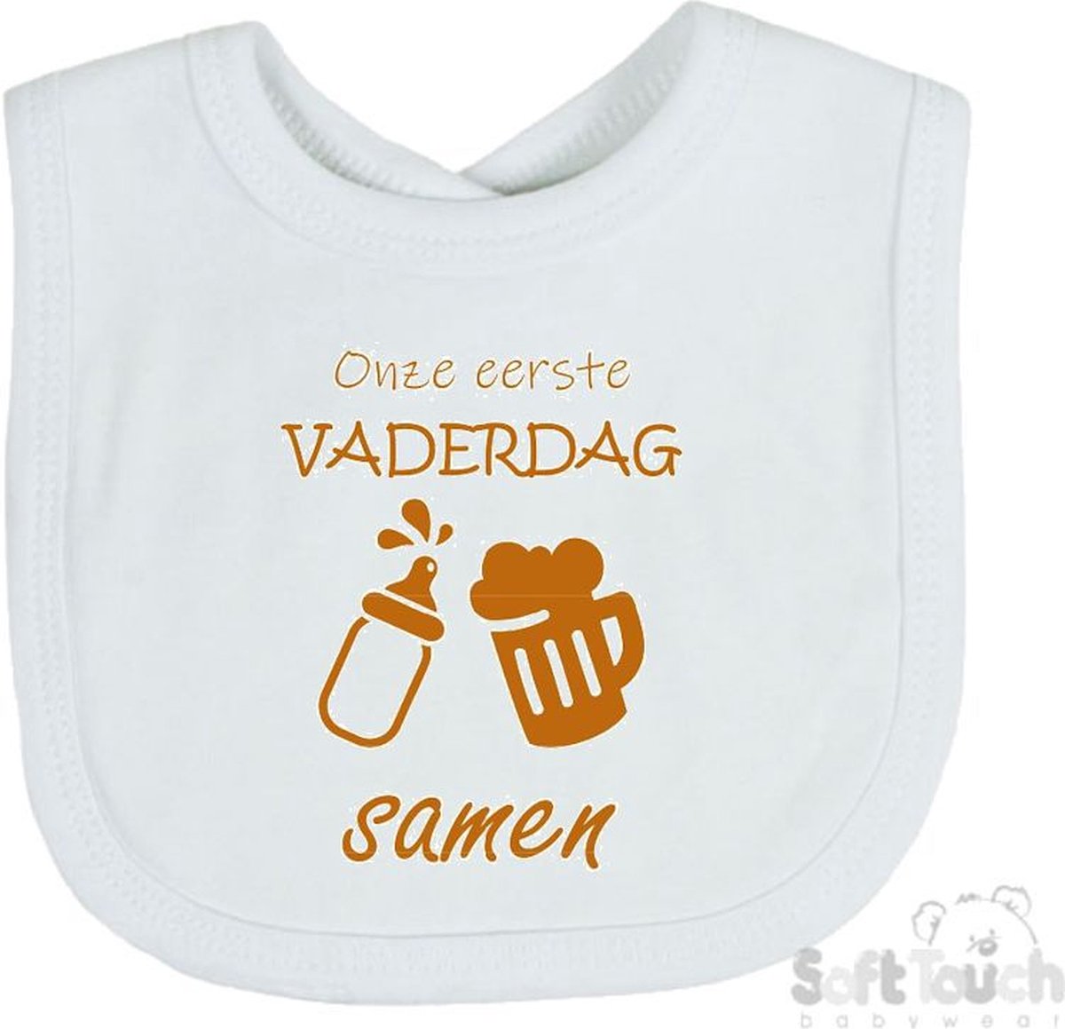 Goedkoopste Soft Touch Slabber Slabbetje Slab Onze eerste vaderdag samen Vaderdag Unisex Katoen Wit/tan Maat 33x22 Cm