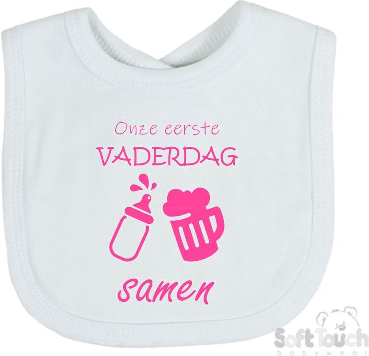 Goedkoopste Soft Touch Slabber Slabbetje Slab Onze eerste vaderdag samen Vaderdag Unisex Katoen Wit/roze Maat 33x22 Cm