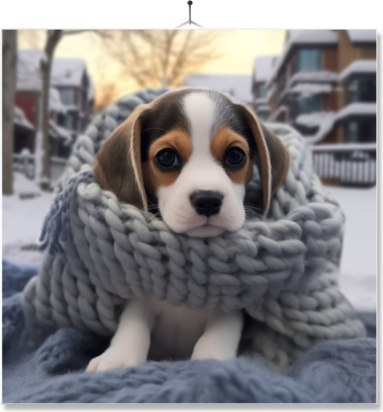 Tegel Met Opdruk | Geschenk | Hond In Mand Onder Fleecedeken | Beagle