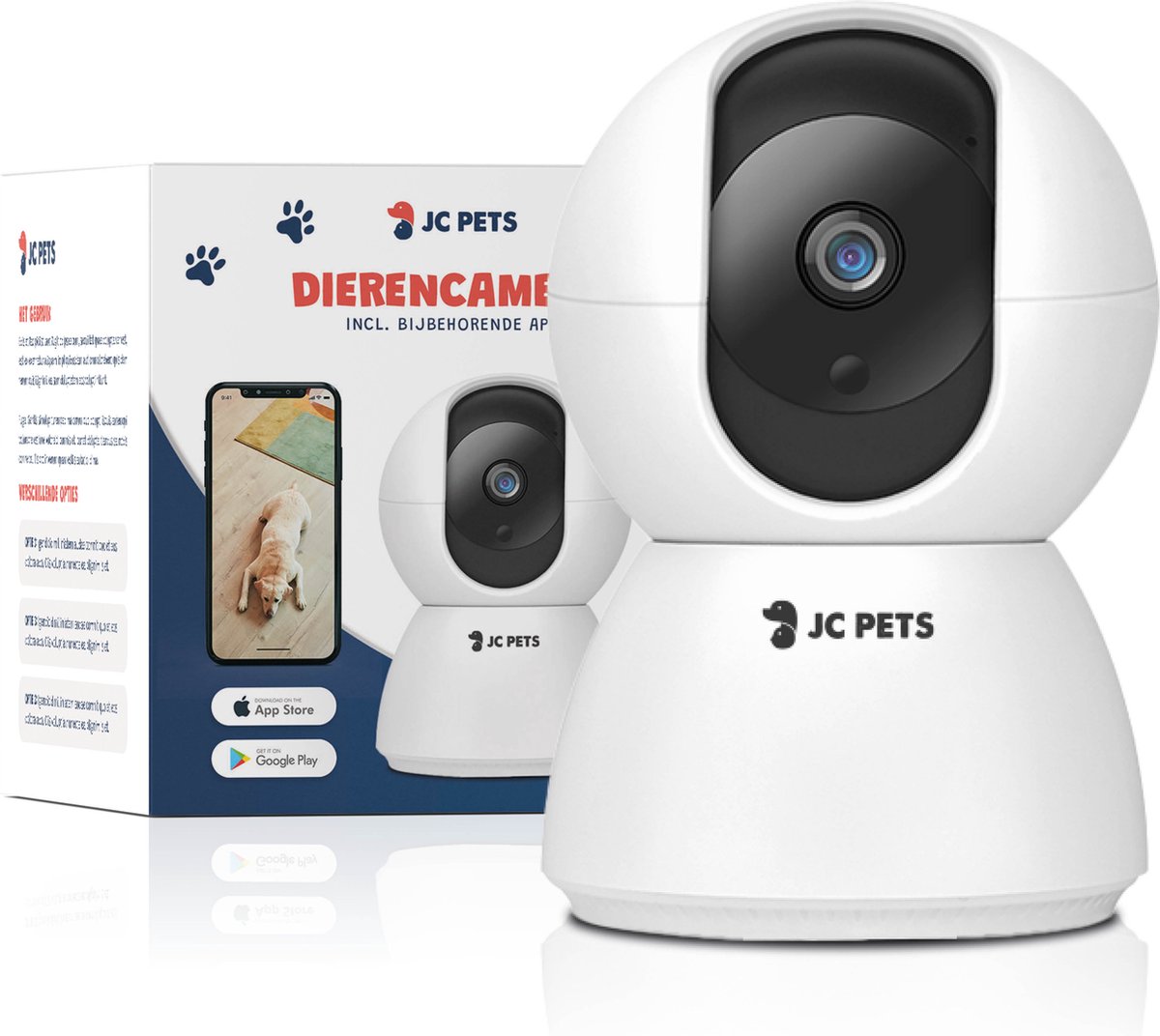 JC Pets Huisdiercamera 3MP 2048 x 1536P - 360° Hondencamera en Beveiligingscamera met Wifi - Multifunctionele Baby Camera met App