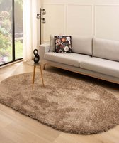 Ovaal hoogpolig vloerkleed velvet - Posh beige 100x150 cm