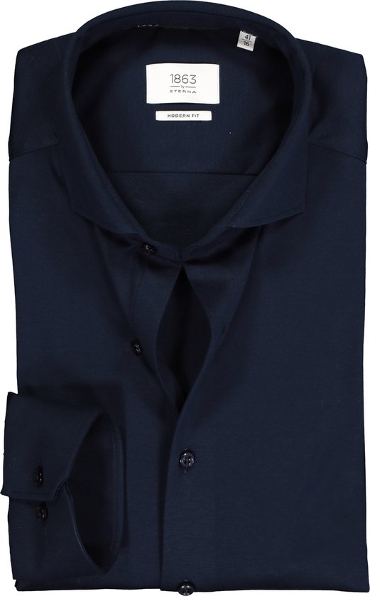 ETERNA modern fit overhemd - jersey heren overhemd - donkerblauw - Strijkvriendelijk - Boordmaat: 40