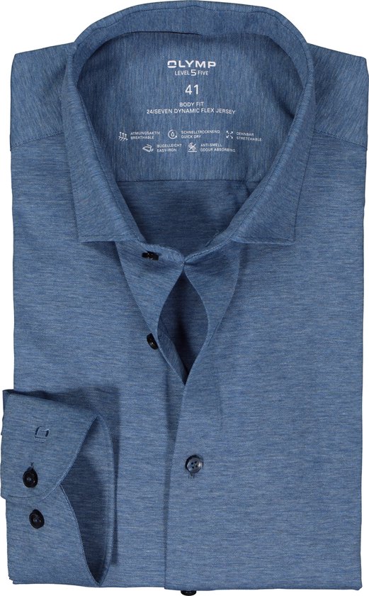 OLYMP 24/7 Level 5 body fit overhemd - tricot - lichtblauw - Strijkvriendelijk - Boordmaat: 40