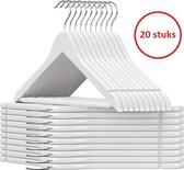 Massief Houten Kledinghangers wit set 24 stuks met anti slip kleerhangers hout met broekhangers