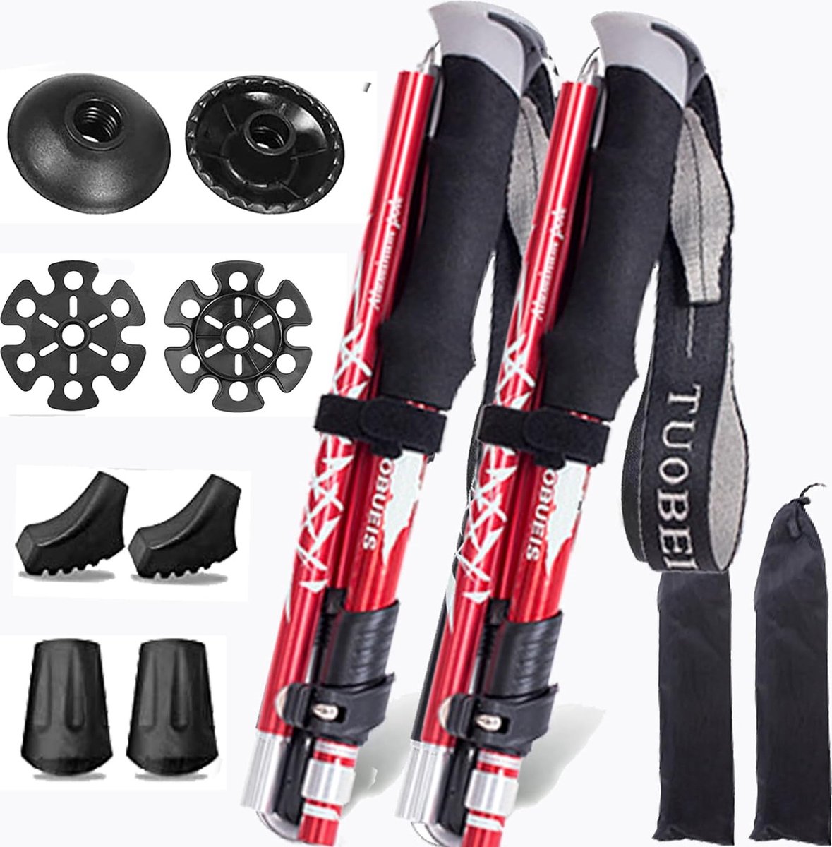 Wandelstokken, Aluminium, Wandelstokken, Opvouwbaar voor Mannen, Nordic Walking Stokken, Vrouwen, Lichtgewicht Wandelstokken voor Trekking, Wandelen, 110 cm - 130 cm en Bergbeklimmen, Set van 2.