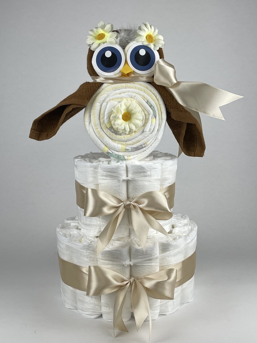 Goedkoopste Chouette-Chouette | Luiertaart Neutraal | Kraamcadeau | Geboorte Jongen Meisje | Babyshower | Uil clay Bruin - Beige