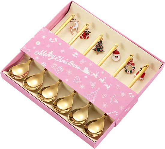 6 Cuillères à Café De Noël En Inox Avec Pendentifs - Pendentifs Sapin, Cloche, Renne... - Longueur 13,5 Cm