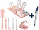Bouteilles à biberons rose + Kit de nettoyage - Kit de nettoyage pour Bébé - Set de voyage + Stylo