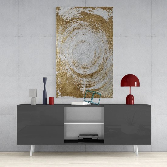 Glasschilderij Abstract - Wit - Goud - Wanddecoratie - 72x46 cm