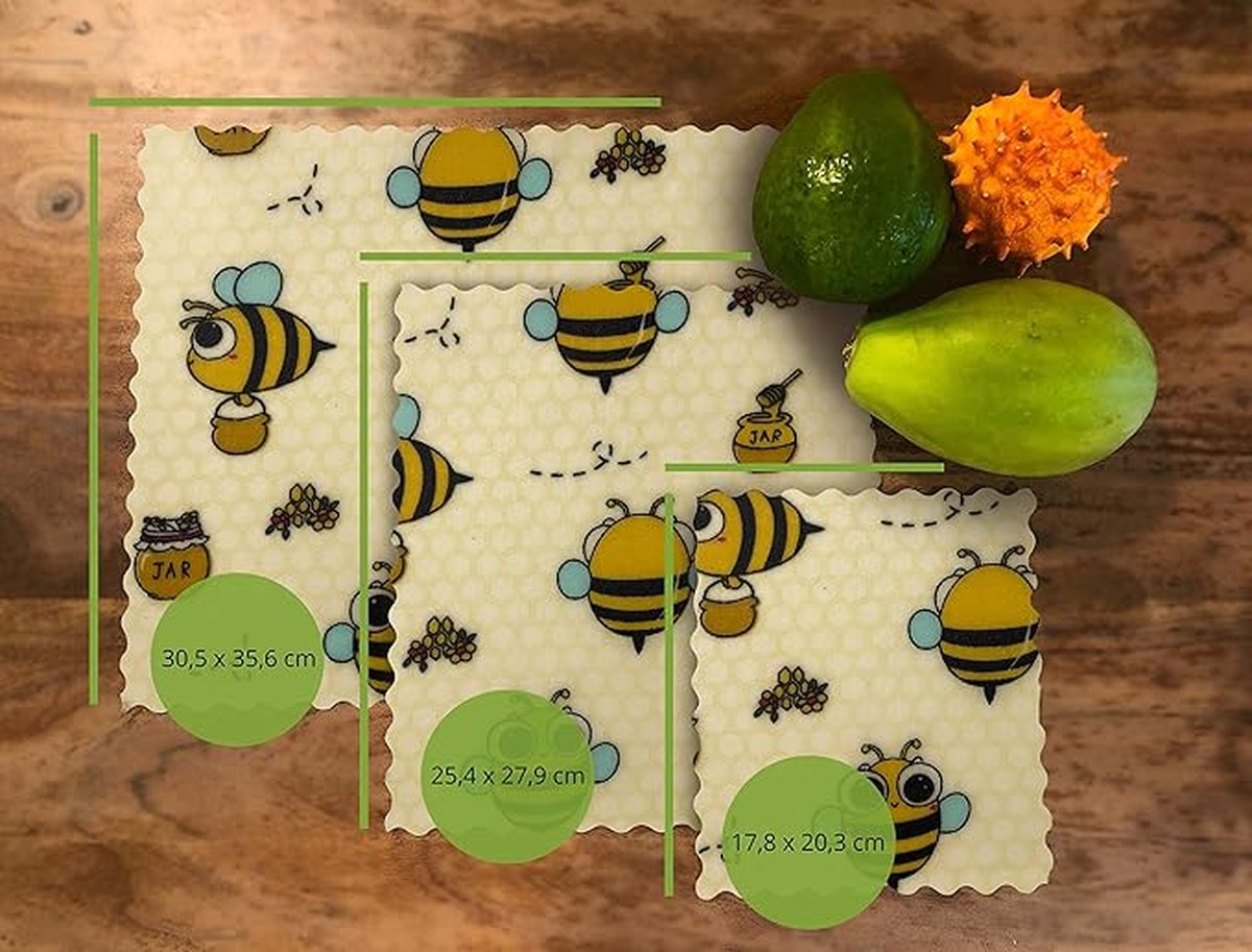 Bijenwas Wraps - Set van 3 (S, M, L) - Vershoud - Beeswax Wrap - Bijenwas Doek - Duurzaam, Natuurlijk en Biologisch - Herbruikbaar - Geen Plastic - 29B — cadeau in Kookcadeaus - foto 5