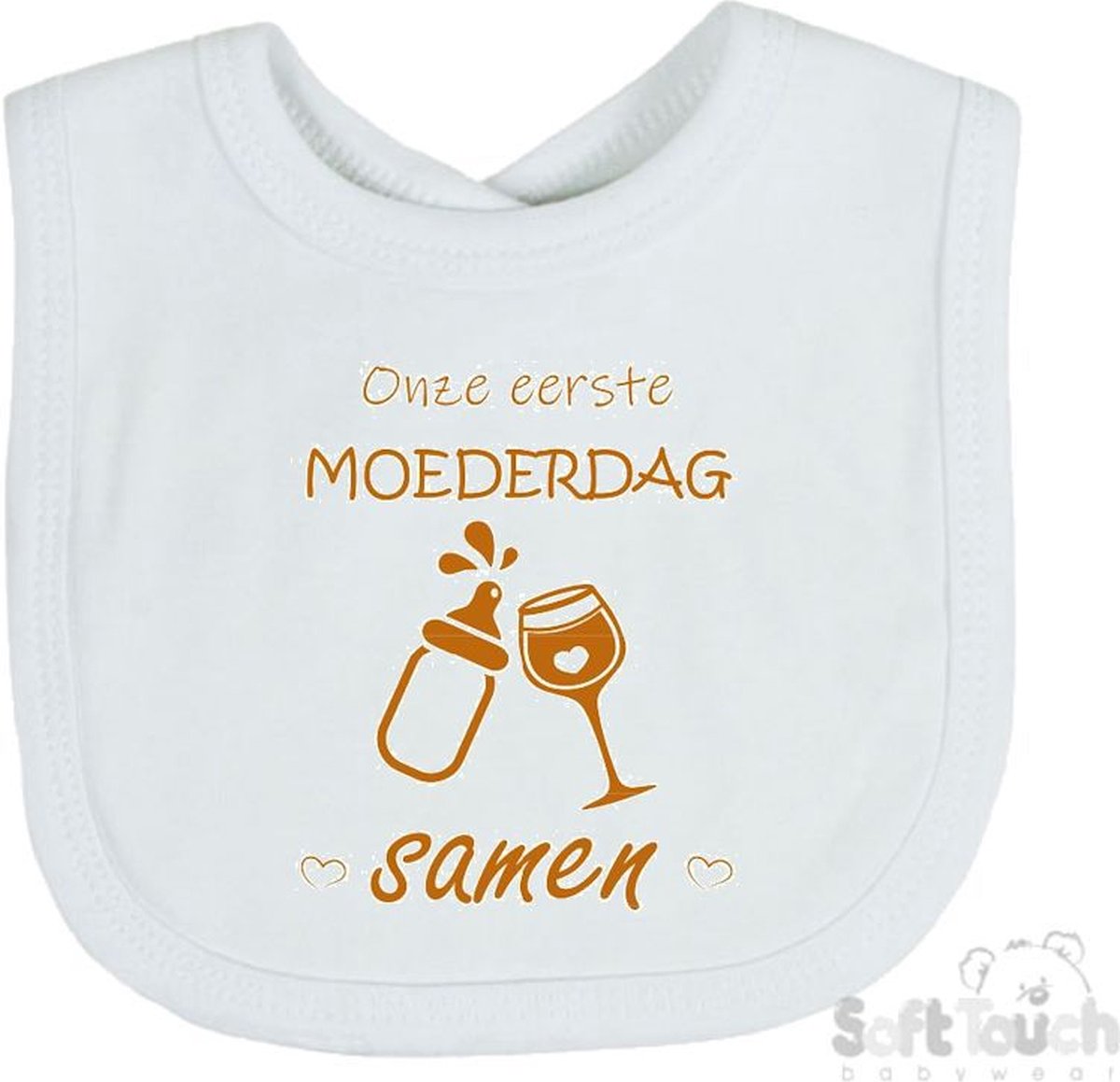 Goedkoopste Soft Touch Slabber Slabbetje Slab Onze eerste moederdag samen Moederdag Unisex Katoen Wit/tan Maat 33x22 Cm