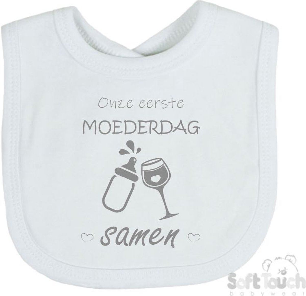 Goedkoopste Soft Touch Slabber Slabbetje Slab Onze eerste moederdag samen Moederdag Unisex Katoen Wit/grijs Maat 33x22 Cm