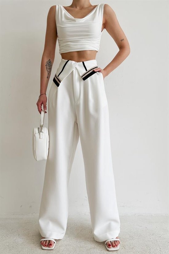 Pantalon met waist details | wit | maat S