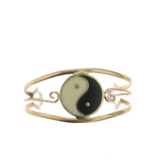 Behave Armband - klemarmband - vintage - goud kleur - yin-yang - zwart - wit - 15 cm