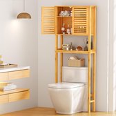 Badkamerkast, badkamerrek, bamboe, hoge kast, hoge en midi-kast, opslag boven het toilet, kast met deur en plank , HMTM-502409