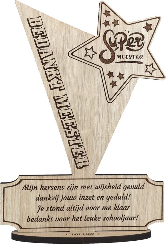 Award Meester - bedankt leerkracht - gepersonaliseerde houten wenskaart - kaart van hout om leraar van school te bedanken met eigen tekst