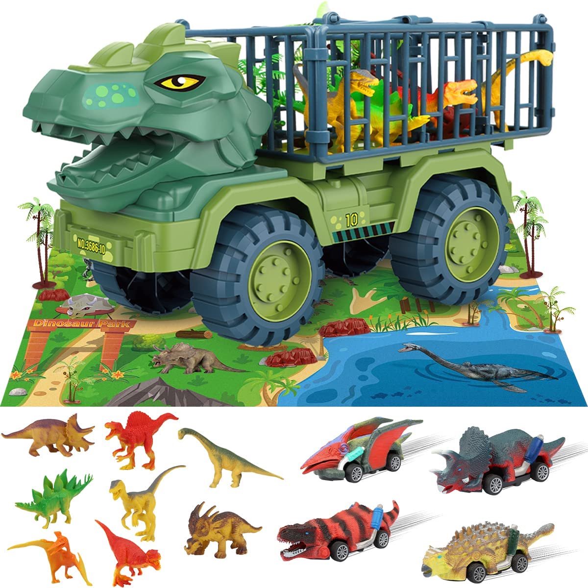 Kiddos Dinosaurus Vrachtwagen Met Kooi en Dino's - Sinterklaas Dinosaurus Speelgoed - Medium