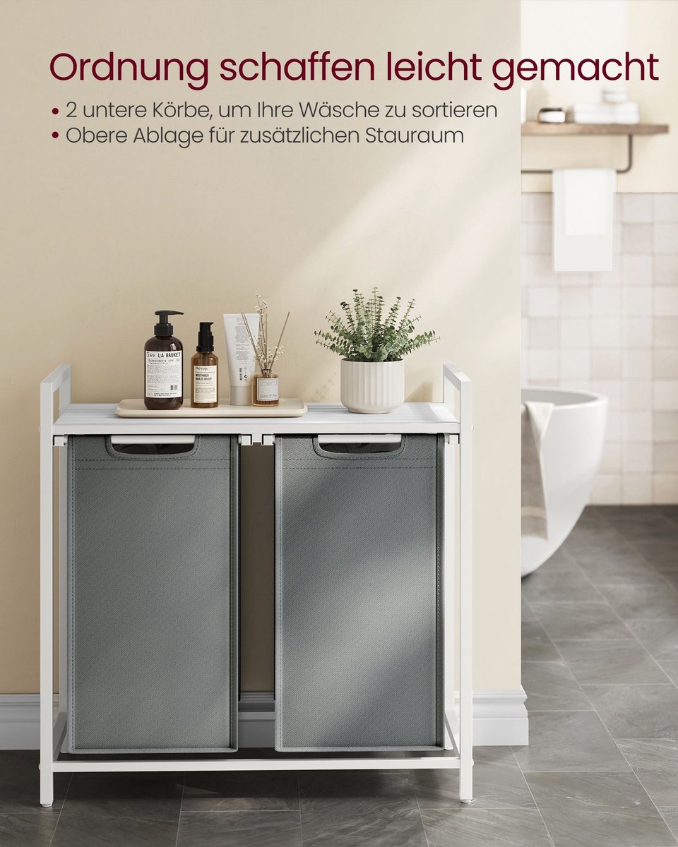 Wasmand met 2 x 46 liter capaciteit en legplank 73 x 33 x 72 cm