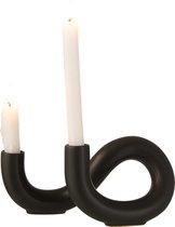 J-Line kaarsenhouder Torsie 2 Kaarsen - keramiek - zwart - valentijn decoratie