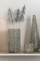 J-Line windlicht Glitter - glas - zilver - large